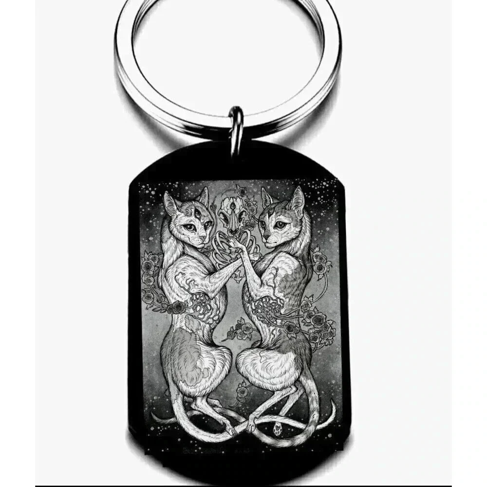 3 Eyes Kitty Cat Twins Art Horror Scary Halloween Keychain